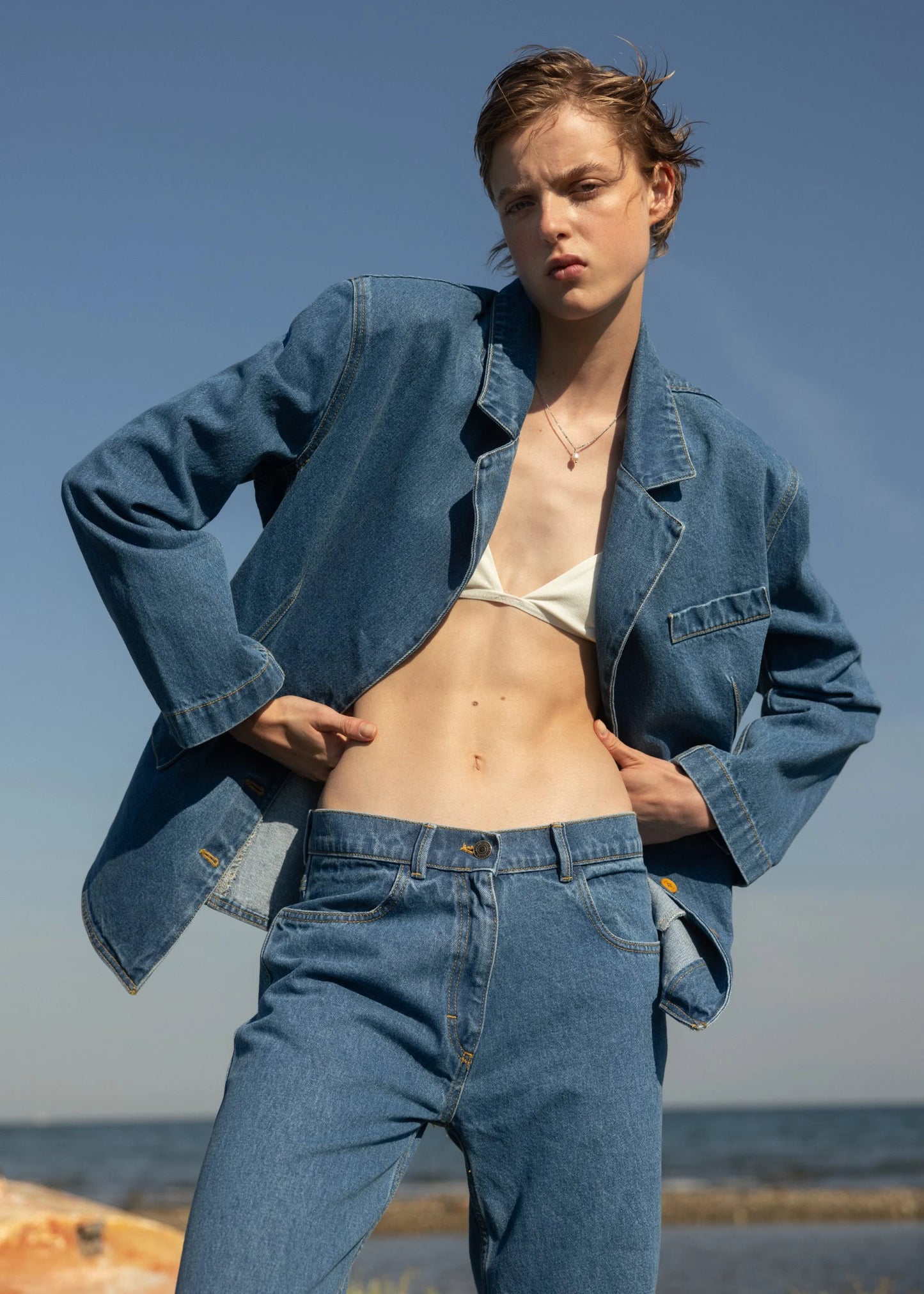 esthé denim oversized blazer