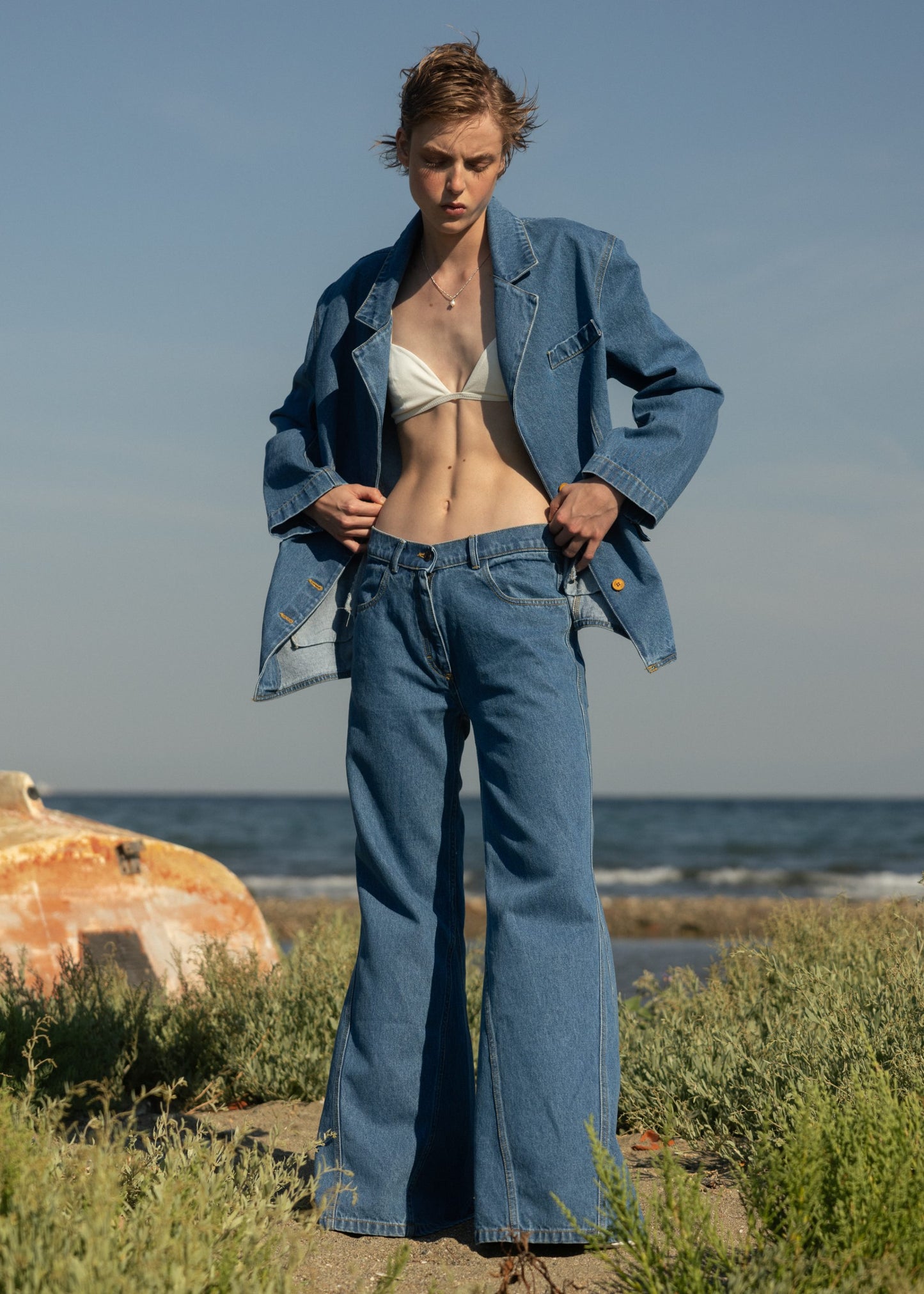 esthé denim oversized blazer