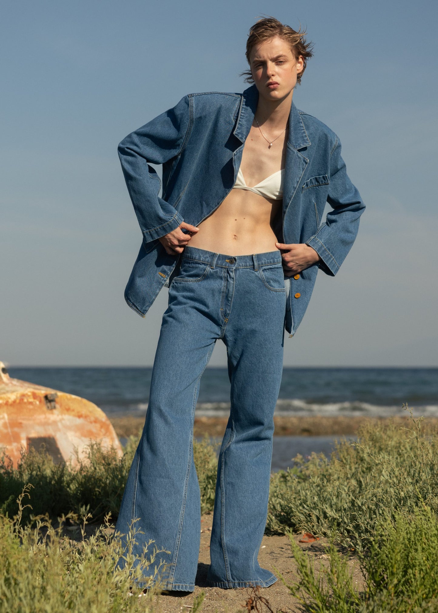 esthé denim oversized blazer
