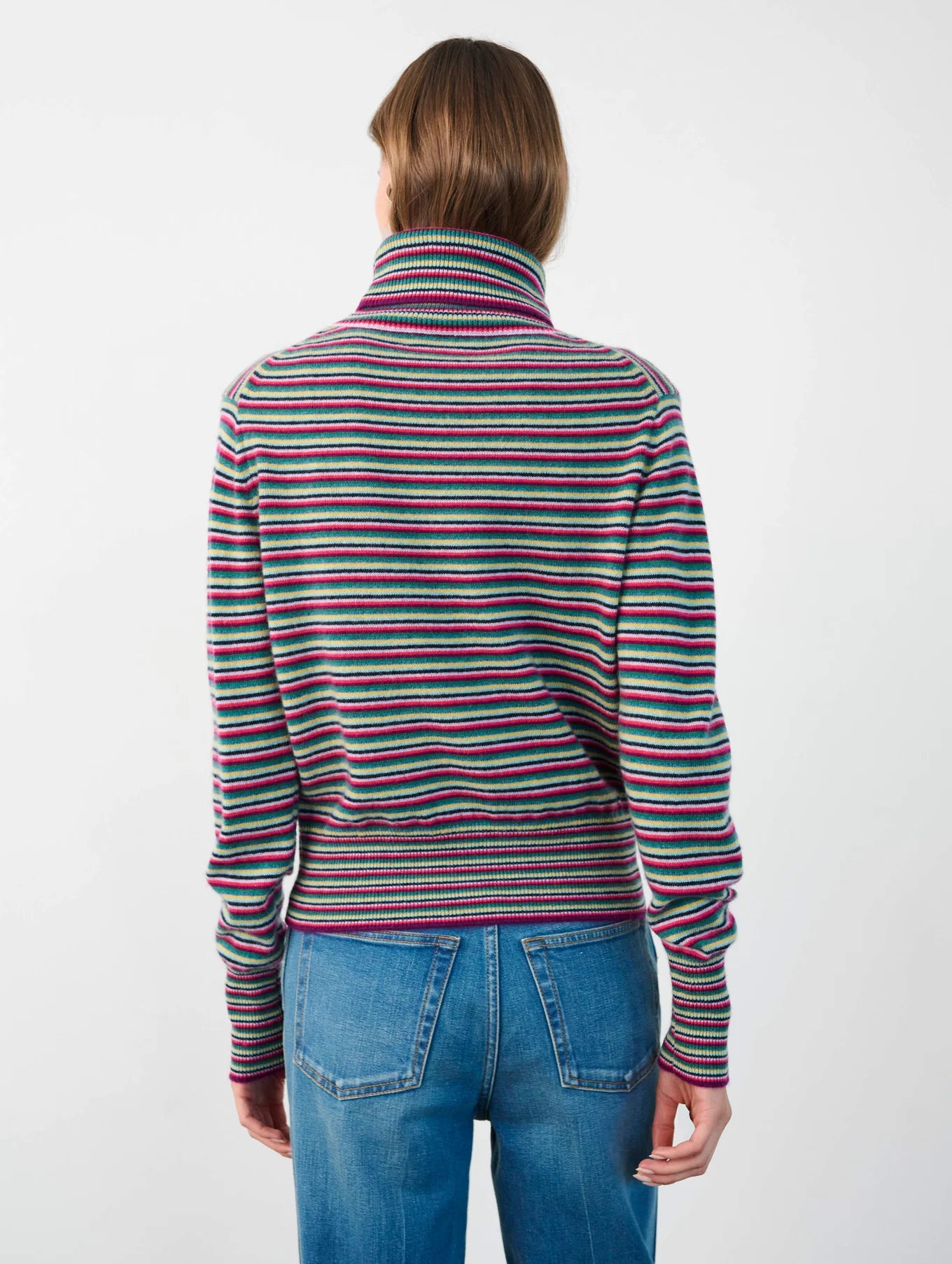 preloved white+warren cashmere striped turtleneck