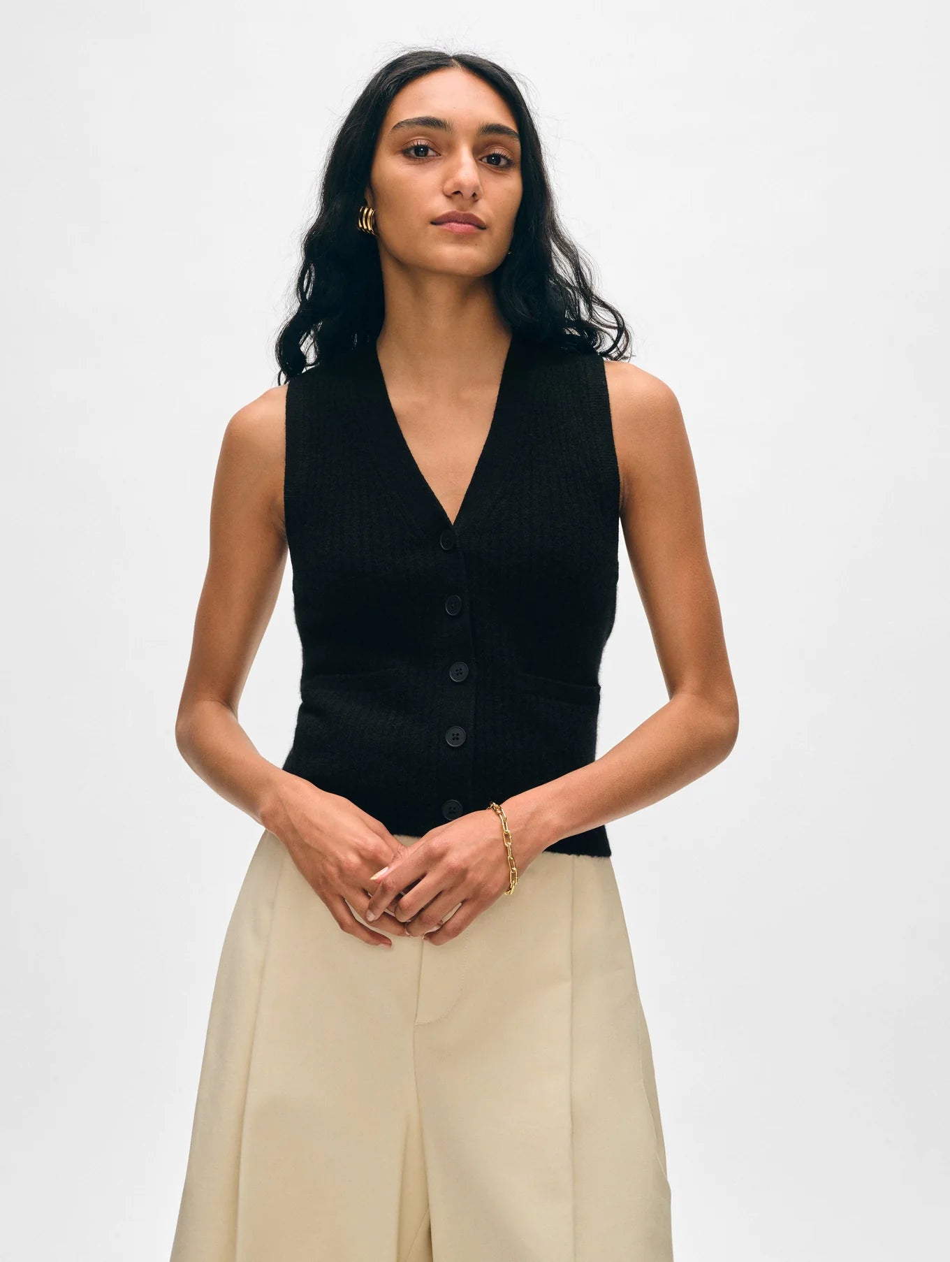 white+warren cashmere ribbed button vest