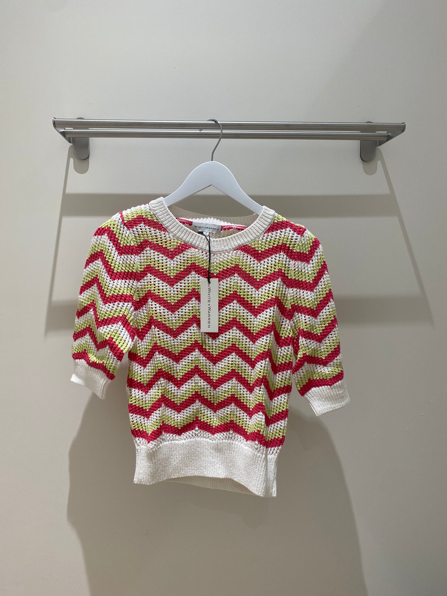 white+warren cotton tape chevron stripe mesh top