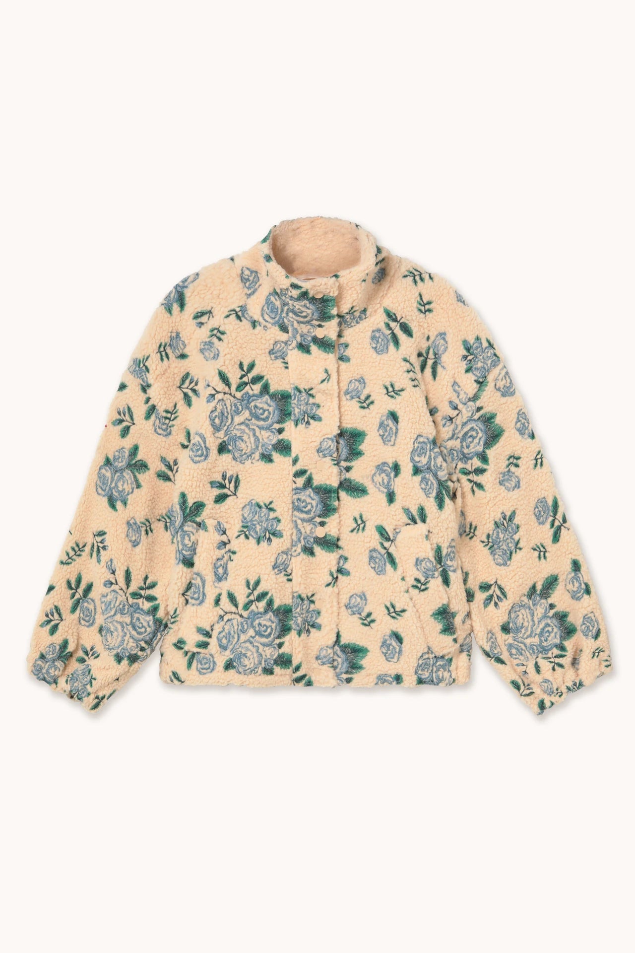 the tiny big sister embroidered roses sherpa jacket