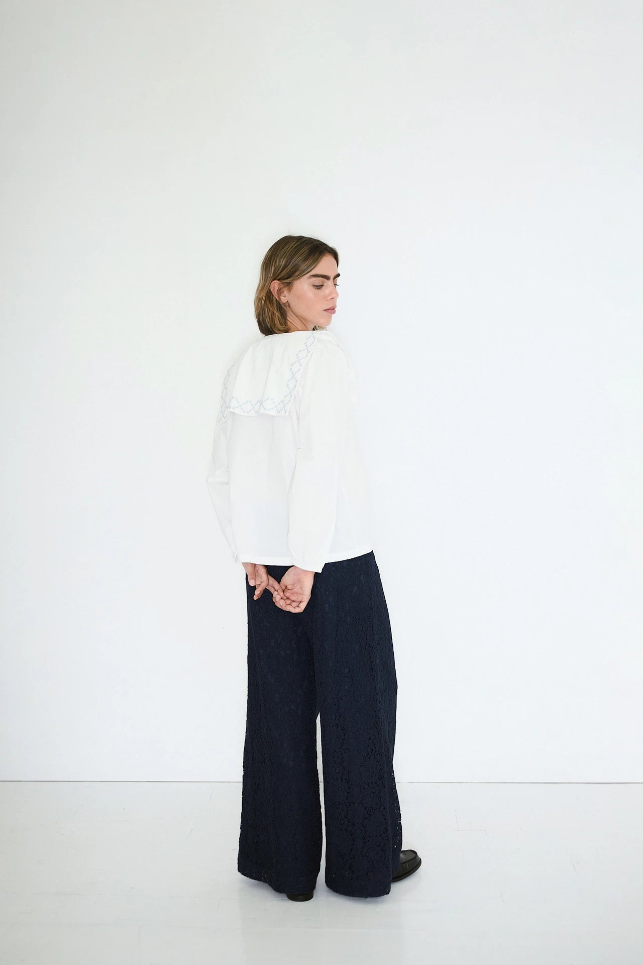 the tiny big sister cross flower embroidered blouse