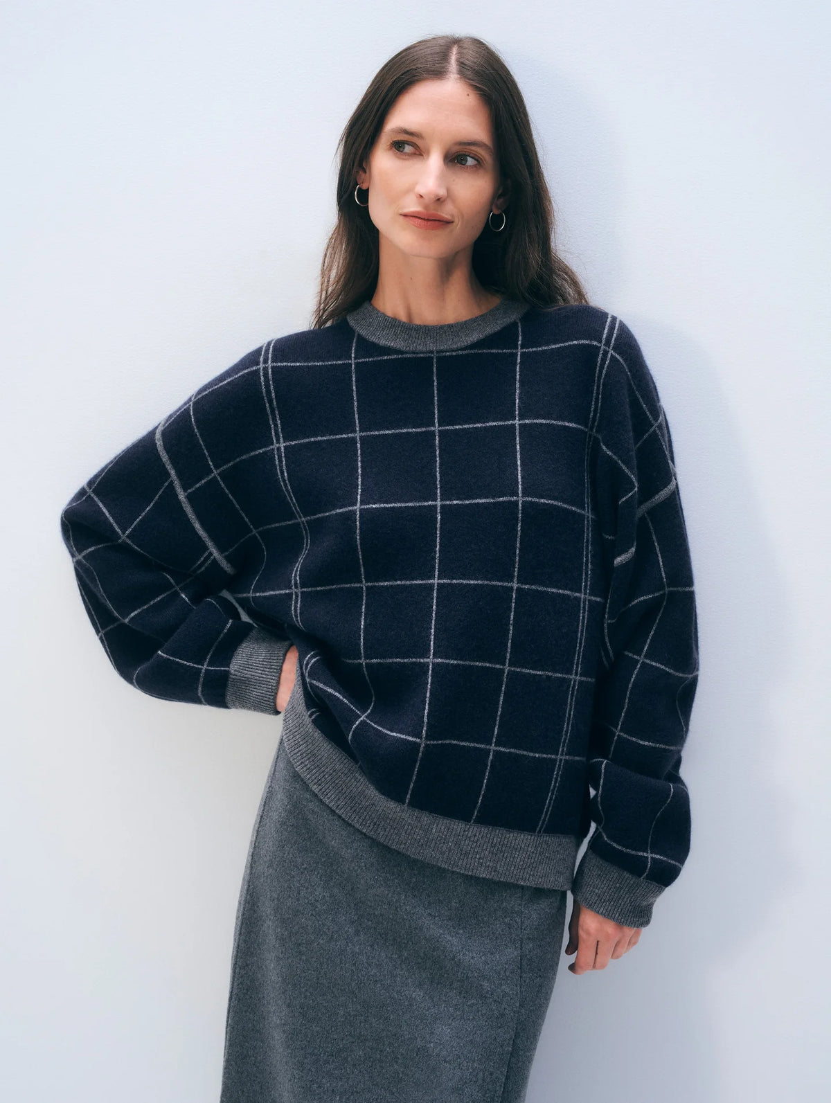 white+warren reversible cashmere blend windowpane sweatshirt