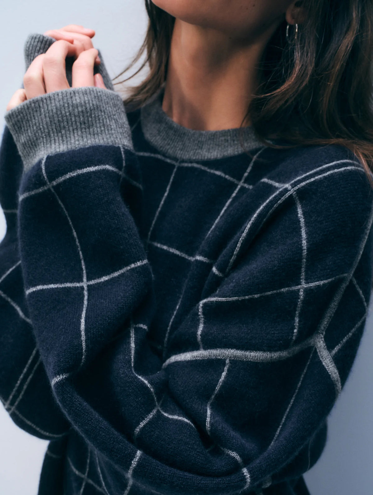 white+warren reversible cashmere blend windowpane sweatshirt