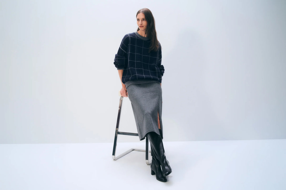 white+warren reversible cashmere blend windowpane sweatshirt