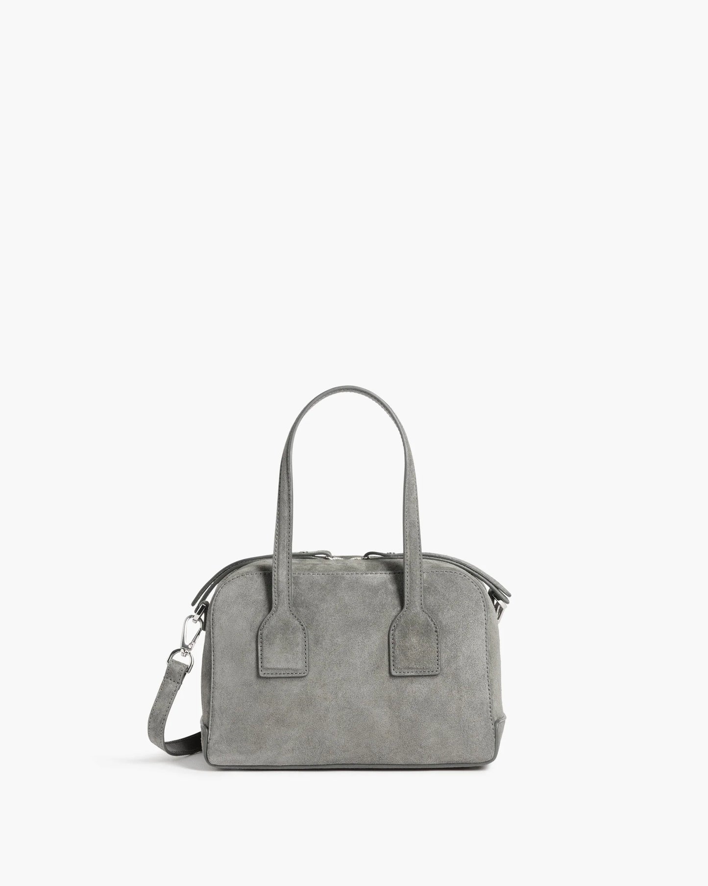 flattered laci suede mini bowler bag