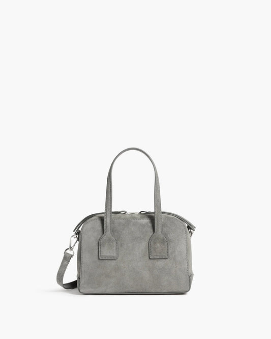 flattered laci suede mini bowler bag