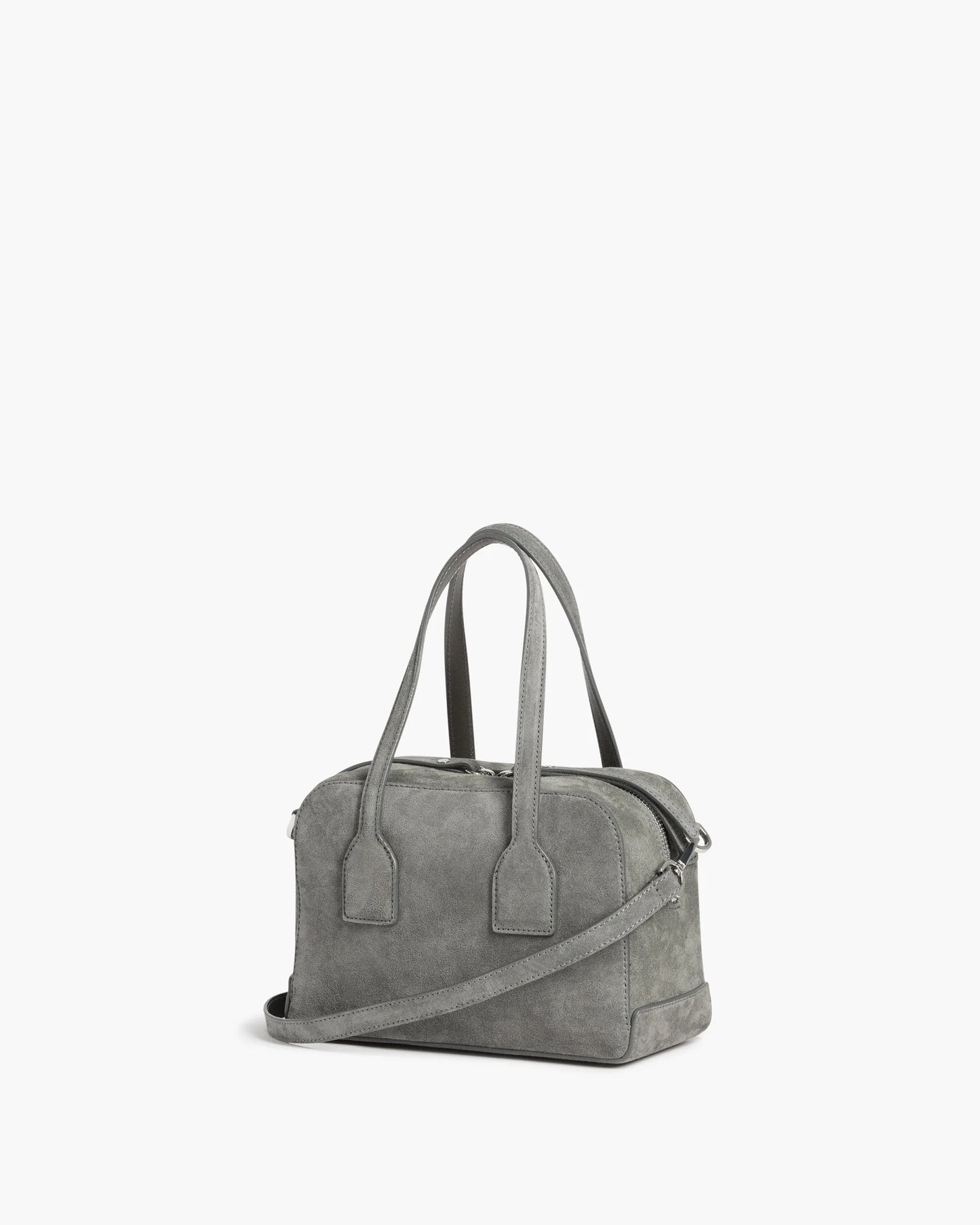flattered laci suede mini bowler bag