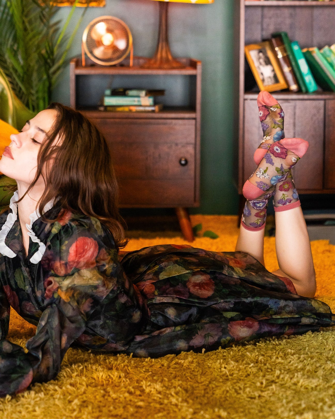 sock candy dark florals black sheer sock