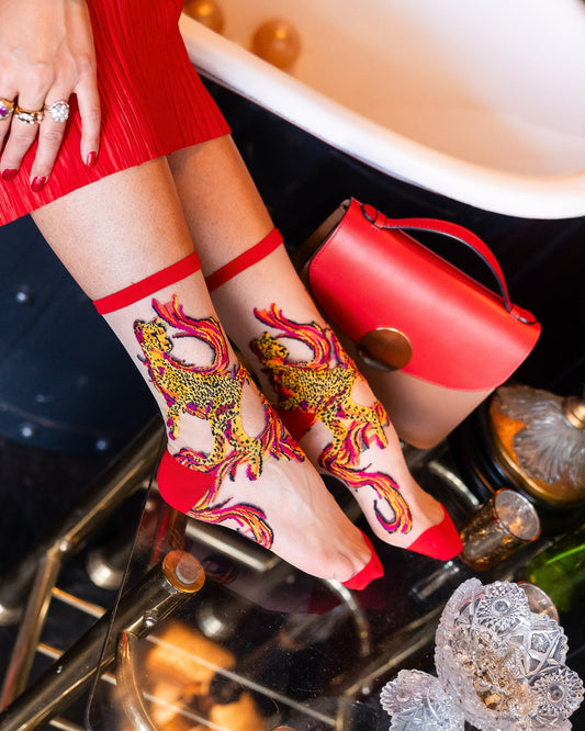 sock candy flaming cheetah sheer sock