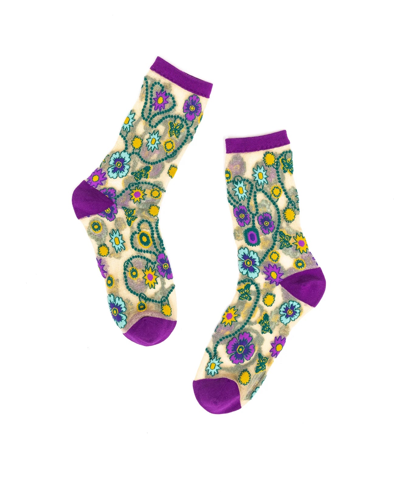 sock candy jeweled floral gold shimmer sheer sock