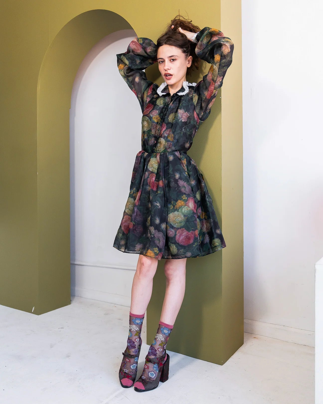 sock candy dark florals black sheer sock