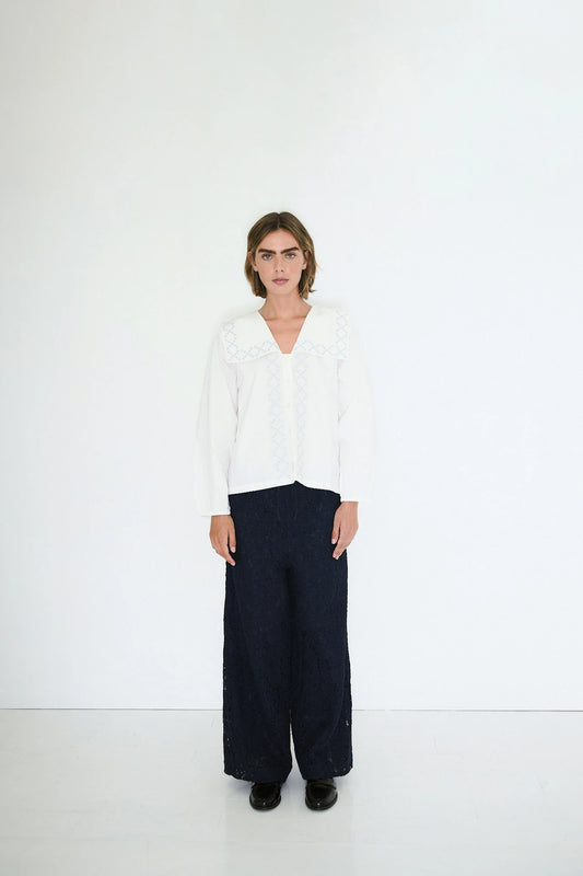 the tiny big sister cross flower embroidered blouse