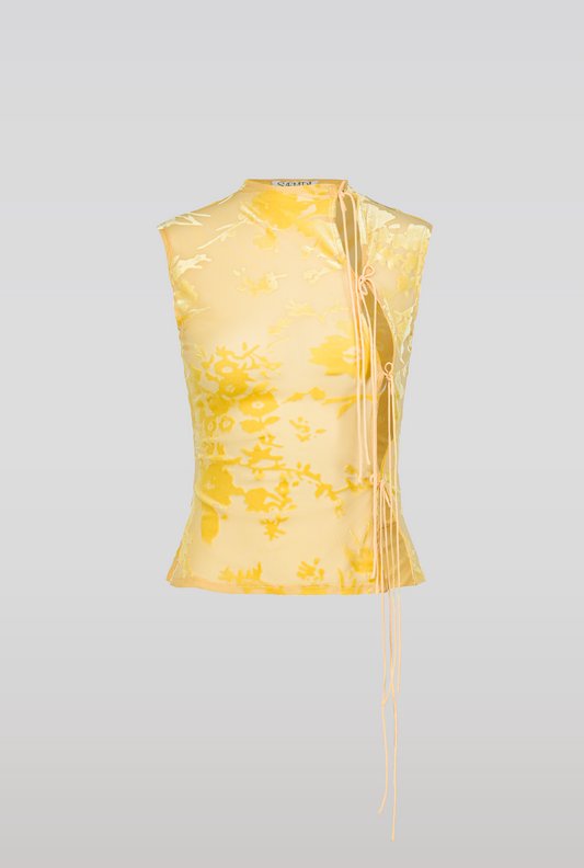 saemdi flocked floral velvet top