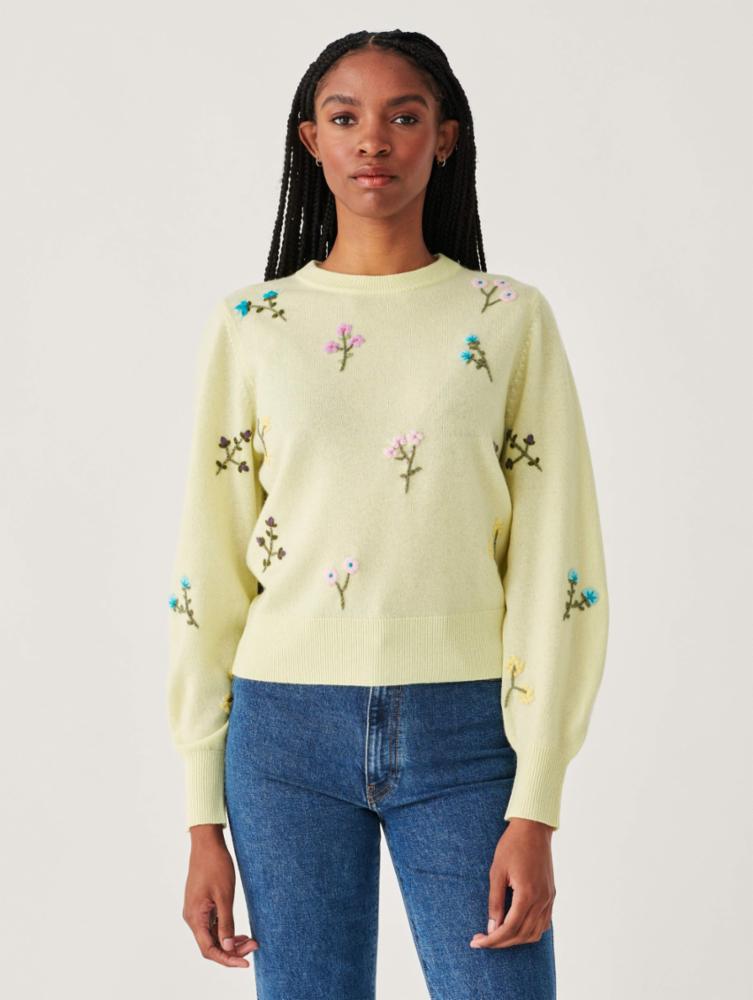 white+warren embroidered floral crewneck